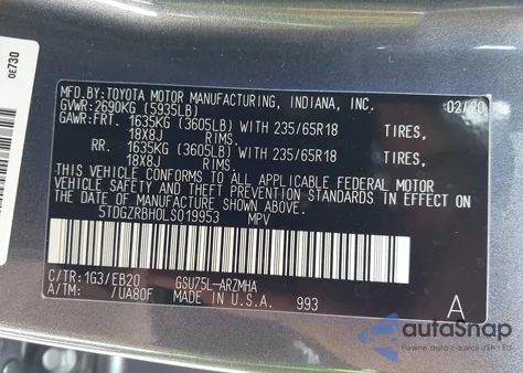 2020 Toyota Highlander Xle from USA, damaged, VIN 5TDGZRBH0LS019953